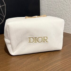 Dior Cream Cosmetic Bag with Gold Accents